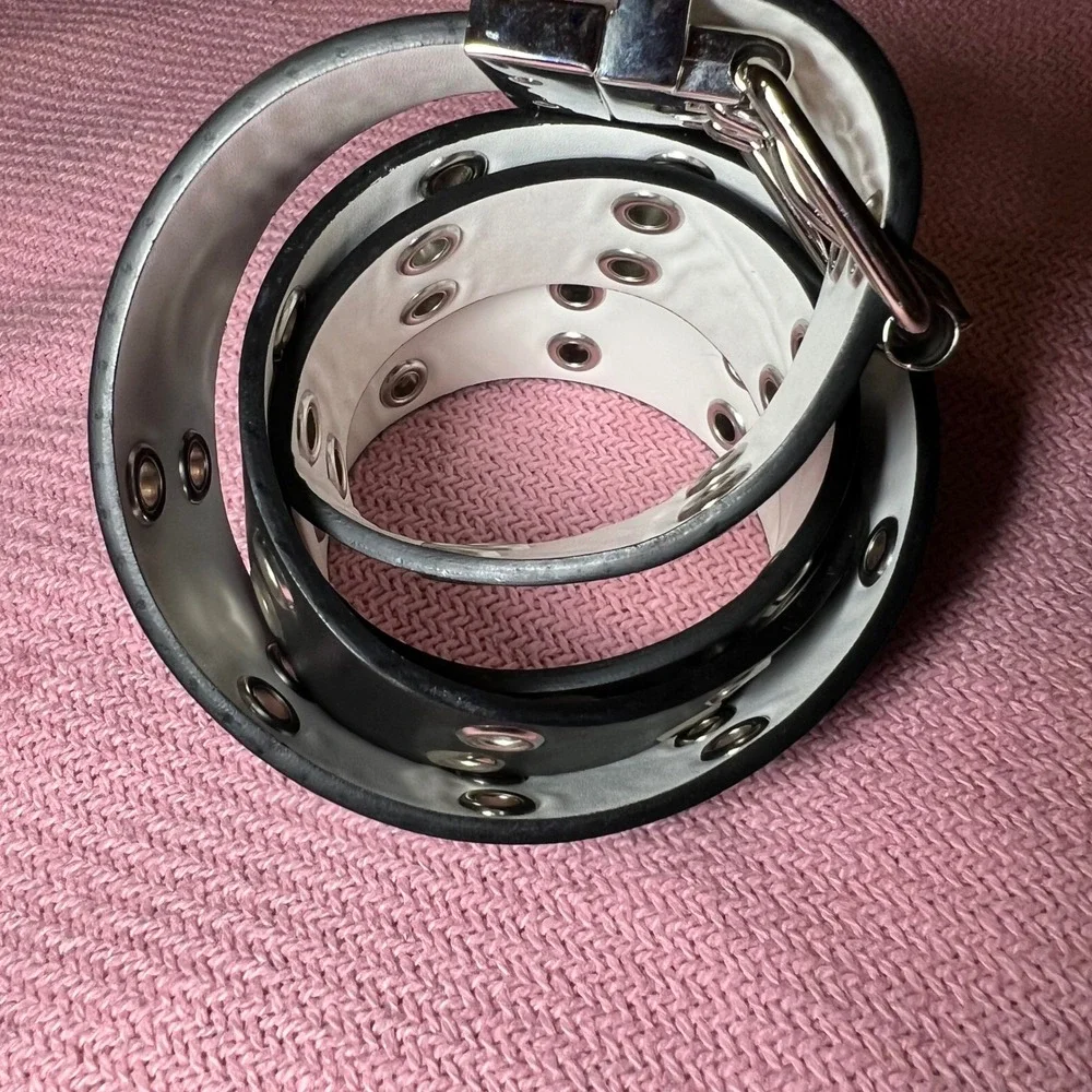 nOT FOR‎ SALE Double Grommet Belt Silver Double Prong Buckle Reversible White
